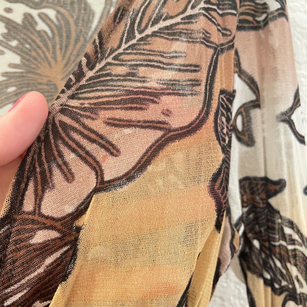Cache Vintage Y2K Sheer Mesh Floral Wrap Top Long Sleeve Brown Tan V-Neck Large - Picture 3 of 9